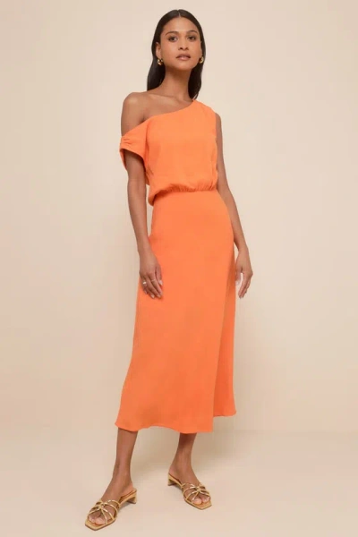 Lulus Casual Enchantment Orange Linen Off-the-shoulder Midi Dress