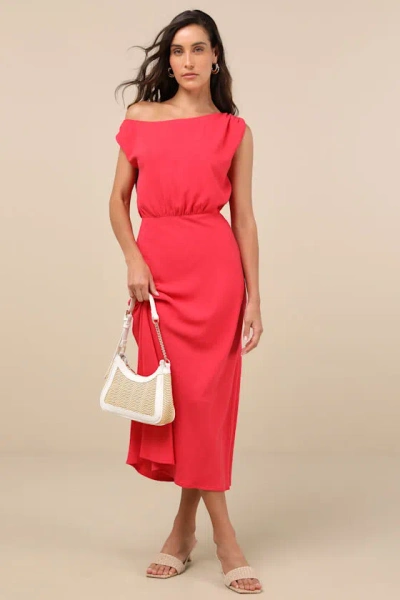 Lulus Casual Enchantment Red Linen Off-the-shoulder Midi Dress