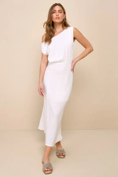 Lulus Casual Enchantment White Linen Off-the-shoulder Midi Dress