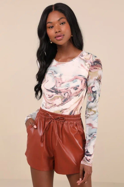 Lulus Casual Luxury Rust Brown Vegan Leather Drawstring Shorts