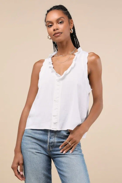 Lulus Casual Style White Ruffled Sleeveless Button-up Tank Top