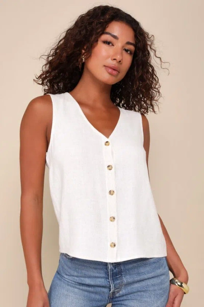 Lulus Casually Sophisticated Beige Linen Sleeveless Button-front Top