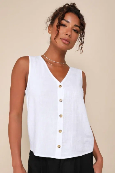 Lulus Casually Sophisticated Ivory Linen Sleeveless Button-front Top