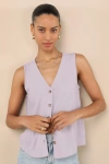 Lulus Casually Sophisticated Lilac Linen Sleeveless Button-front Top In Lilac