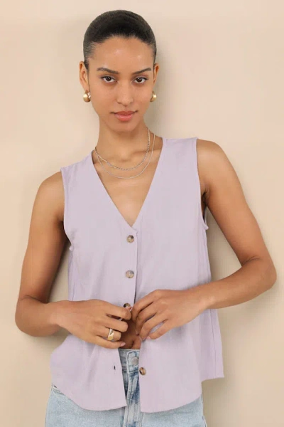 Lulus Casually Sophisticated Lilac Linen Sleeveless Button-front Top