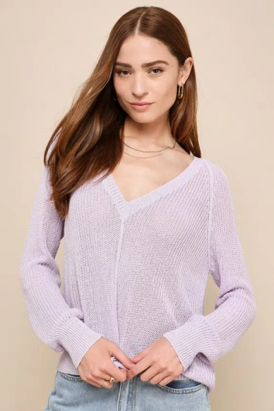 Lulus Casually Yours Lavender Loose Knit Long Sleeve Sweater Top In Purple