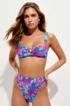 Lulus Catch Some Waves Blue Multi Floral High-cut Bikini Bottoms In Blue
