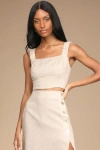 Lulus Caught In Cannes Beige Cutout Cropped Tank Top In Beige