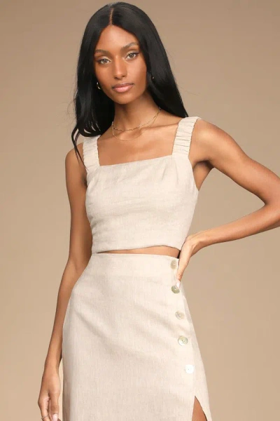 Lulus Caught In Cannes Beige Cutout Cropped Tank Top