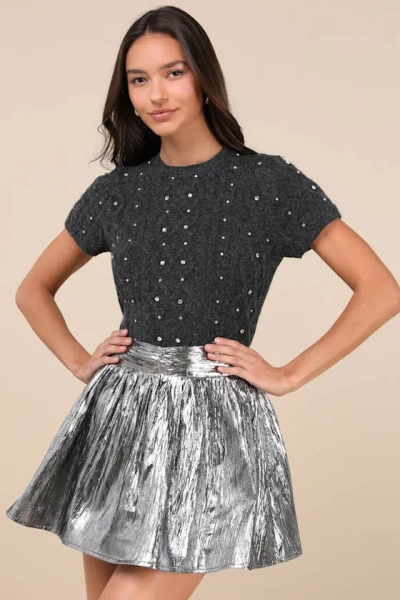 Lulus Celebrated Shine Silver Metallic Mini Skirt