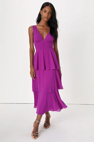 Lulus Celebration Time Purple Sleeveless Tiered Midi Dress