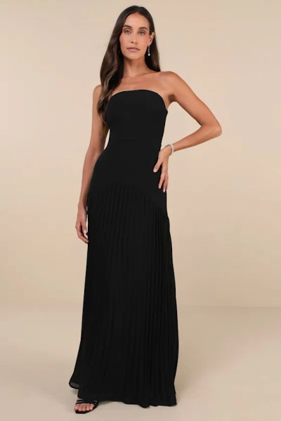 Lulus Celebratory Aesthetic Black Pleated Strapless Maxi Dress