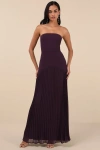 Lulus Celebratory Aesthetic Dark Purple Pleated Strapless Maxi Dress In Purple