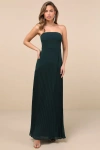 Lulus Celebratory Aesthetic Emerald Pleated Strapless Maxi Dress In Green