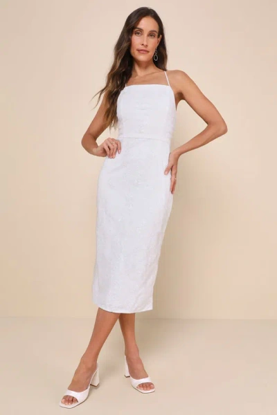 Lulus Celebratory Beauty White Mesh Embroidered Lace-up Midi Dress