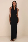 Lulus Celebratory Love Black Mesh Ruched Halter Maxi Dress In Black