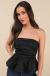 Lulus Celinda Black Strapless Bubble-hem Top In Black