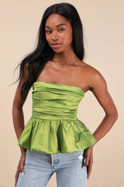 Lulus Celinda Green Strapless Bubble-hem Top