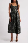 Lulus Celine Floral Corset Cocktail Midi Dress In Black