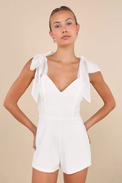 Lulus Certainly Aglow White Organza Pearl Tie-strap V-neck Romper