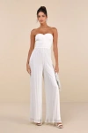 Lulus Certainly Charming White Pleated Strapless Wide-leg Jumpsuit In White