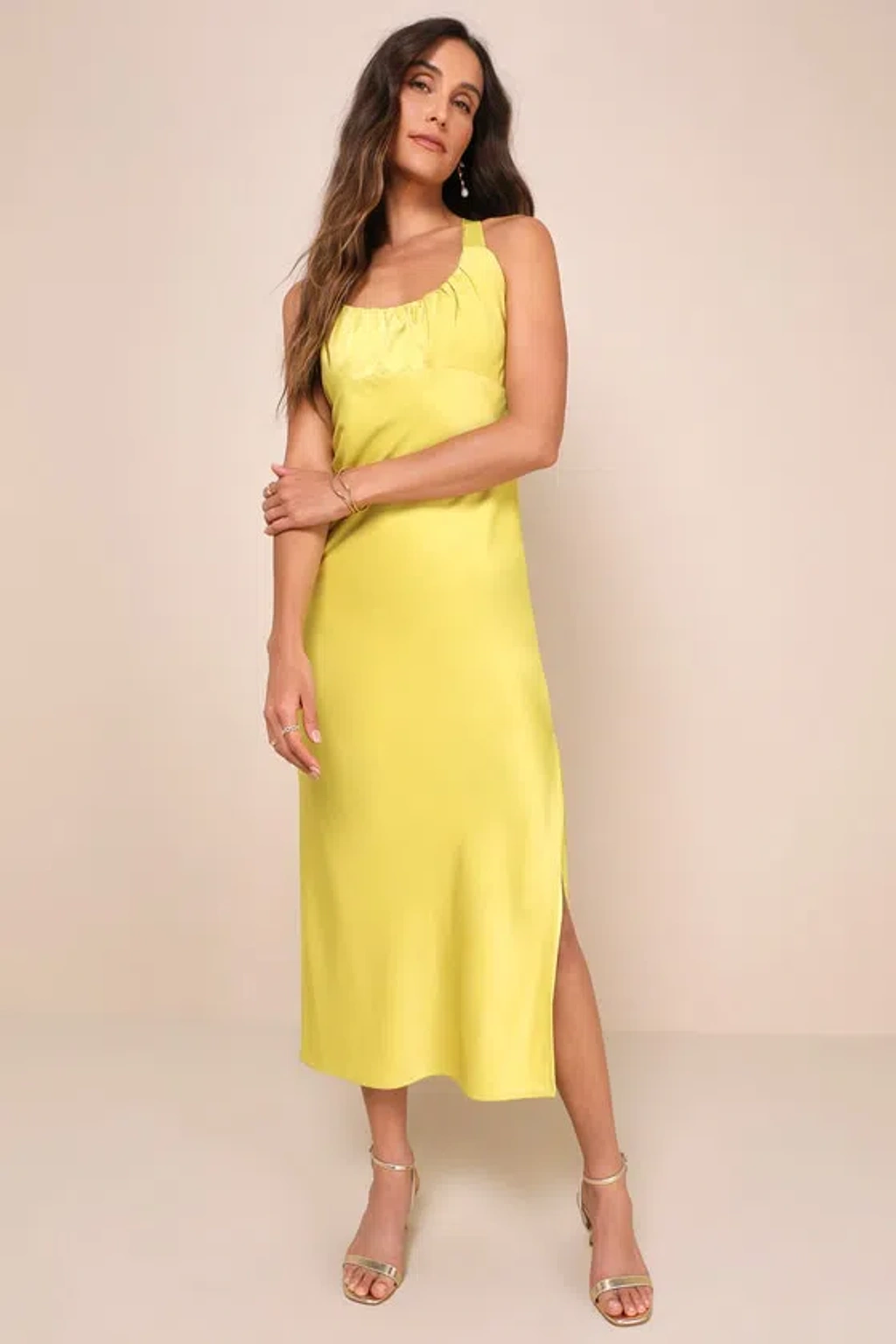Lulus Certainly Glorious Lime Green Satin Backless Midi Slip Dress |  ModeSens
