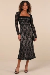 Lulus Certainly Iconic Black Lace Midi Dress And Shrug Set In Black