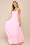 LULUS CERTAINLY LOVELY LIGHT PINK PLEATED BUSTIER MAXI DRESS