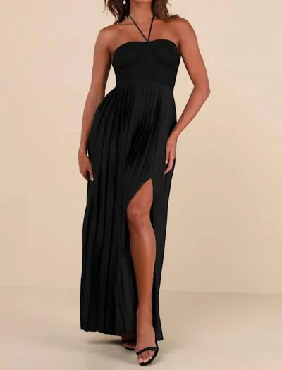 Lulus Certainly Poised Lace Halter Bustier Maxi Dress In Black