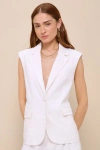 Lulus Certainly Posh Ivory Linen Sleeveless Blazer In Ivory