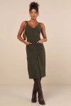 Lulus Certainly The Sweetest Olive Corduroy Button-front Midi Dress In Green