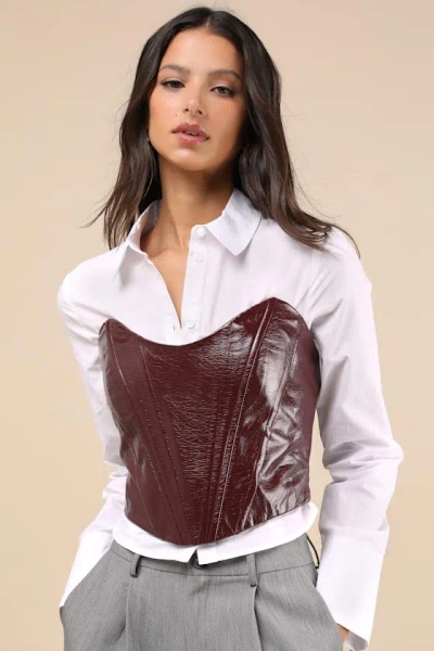 Lulus Certified Bombshell Burgundy Vegan Leather Strapless Bustier Top