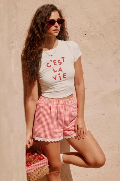 Lulus C'est La Vie White Short Sleeve Cropped Graphic Tee