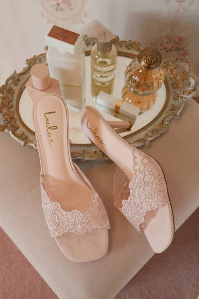 Lulus Chanel Blush Lace Kitten Heel Slide Sandals In Pink