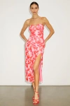 Lulus Chania Pink Multi Abstract Strapless Midi Dess