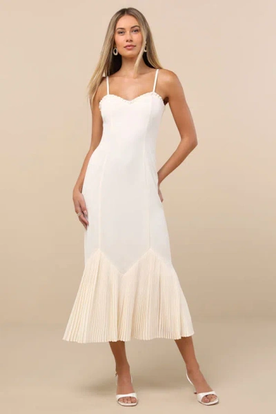 Lulus Channa Ivory Pleated Hem Midi Dress