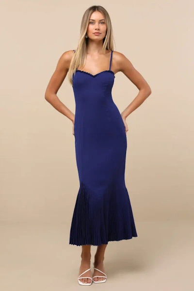 Lulus Channa Navy Blue Pleated Hem Midi Dress