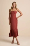 Lulus Channa Rust Red Pleated Hem Midi Dress In Red