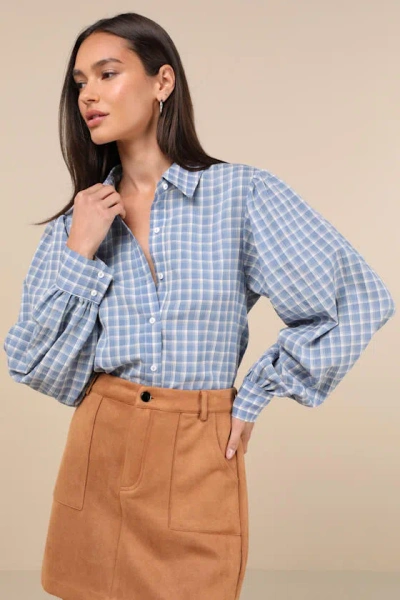 Lulus Charismatic Effect Blue Plaid Long Sleeve Button-up Top