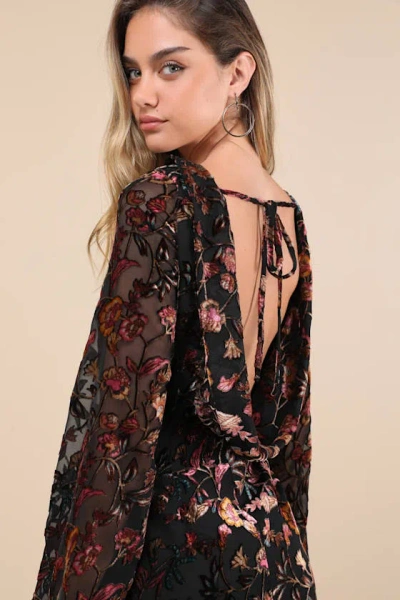 Lulus Charismatic Influence Black Burnout Velvet Cowl Back Mini Dress