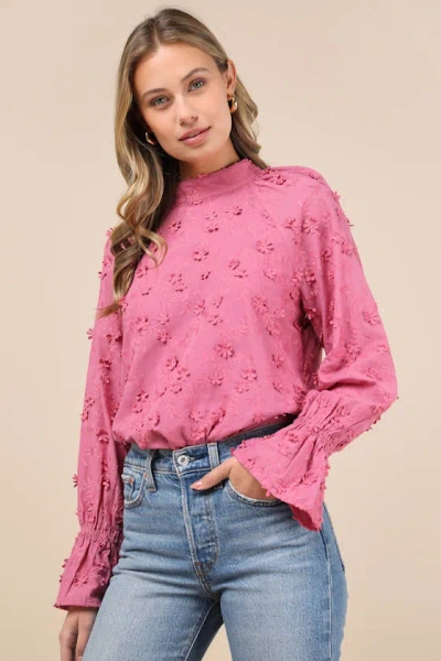Lulus Charismatic Romantic Pink Embroidered Top
