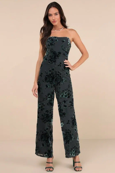 Lulus Charismatic Splendor Teal Velvet Burnout Strapless Jumpsuit