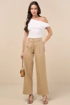 Lulus Charismatic Success Tan Pleated High-rise Wide-leg Pants In Tan