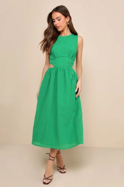 Lulus Charm And Confidence Green Cutout Midi Dress With Pockets