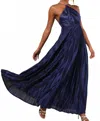 Lulus Elaborate Charm Navy Blue Satin Pleated Backless Maxi Dress In Blue