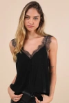 Lulus Charmed Confidence Black Velvet Eyelash Lace Cropped Tank Top In Black