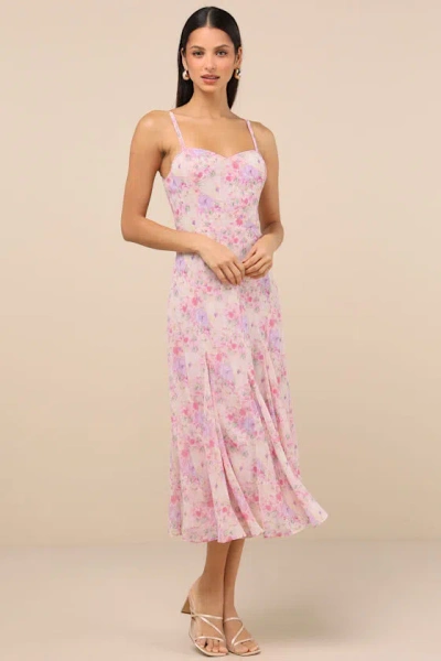 Lulus Charmed Invite Pink Floral Midi Dress