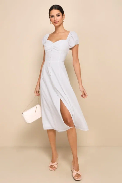 Lulus Charming Behavior White Button-front Midi Dress