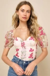 Lulus Charming Blessing Light Pink Embroidered Floral Bustier Bodysuit In Light Pink