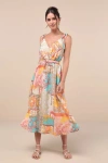 Lulus Charming Cuteness Multi Paisley Print Tie-strap Midi Dress